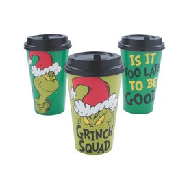5" 16 oz. Dr. Seuss™ The Grinch Squad Disposable Paper Coffee Cups with Lids - 12 Ct.
