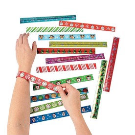 9 1/2" Bulk 50 Pc. Holiday Pattern Metal Slap Bracelet Assortment