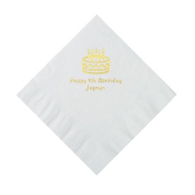 White Birthday Cake Personalized Napkins - 50 Pc. Luncheon