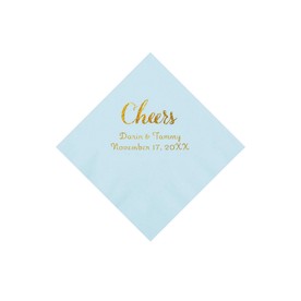 Light Blue Cheers Personalized Napkins with Gold Foil - Beverage