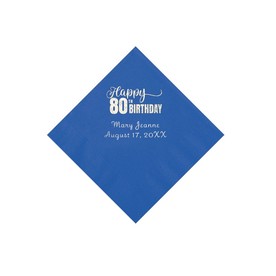 Cobalt Blue 80th Birthday Personalized Napkins with Silver Foil - 50 Pc. Beverage