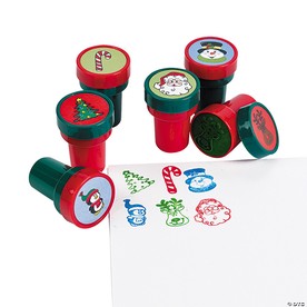 1 1/2" Holiday Characters & Icons Plastic Self-Inking Stampers - 24 Pc.