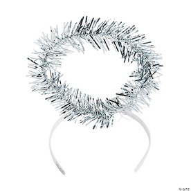 6" Silver Tinsel Angel Halos Plastic Headbands - 12 Pc.