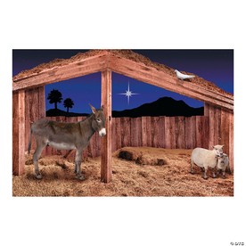 9 Ft. x 6 Ft. Nativity Stable Scene with Animals Plastic Backdrop - 3 Pc.