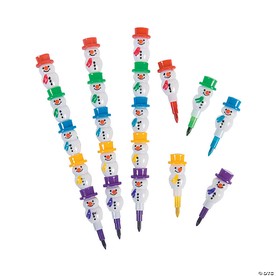 5 1/2" 5-Color Stackable Plastic Snowman Crayons - 12 Pc.