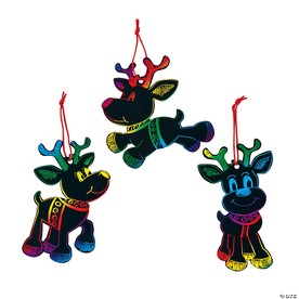 5 1/2" - 5 3/4" Magic Color Scratch Reindeer Cardstock Christmas Ornaments - 24 Pc.