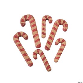 Carved Wood Candy Cane Ornaments - 6 Pc.