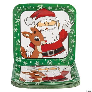9 1/4" Rudolph the Red-Nosed Reindeer® Santa Square Disposable Paper Dinner Plates – 24 Ct.