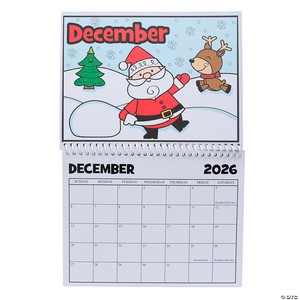 9" x 6 3/4" Color Your Own 2026 Cardstock Calendar with Spiral Binding