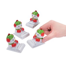 2 3/4" Mini Snowman White Plastic Pull-Back Sled Toys - 12 Pc.