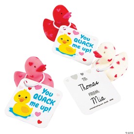 1 1/2" Mini Rubber Ducks with Hearts Valentine Exchanges with Card for 24