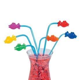 8" Bright Color Fish BPA-Free Plastic Straws - 12 Pc.