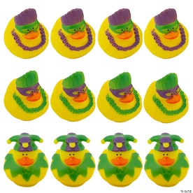 Festive Mardi Gras-Themed Rubber Ducks Ready for the Celebration - 12 Pc.