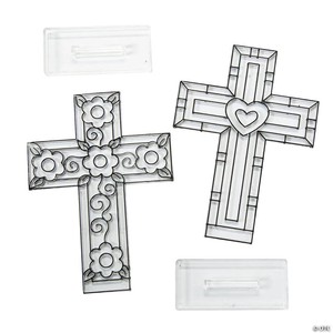 4 1/4" x 5 7/8" Cross-Shaped Plastic Suncatchers with Stand - 12 Pc.