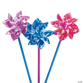 Colorful Easter Inspirational Pinwheels with Crosses - 36 Pc.