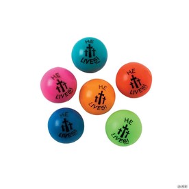 1" Bulk 48 Pc. Bright Color Religious He Lives Cross Rubber Bouncy Balls