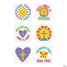 Vibrant He Lives Glitter Temporary Tattoos - 72 Pc. for Easter Fun