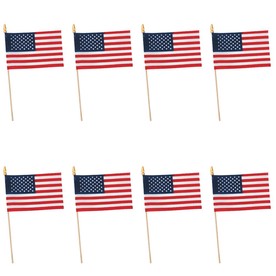 6" x 4" Small Cloth US Flags on Wooden Sticks - 8 Pc.