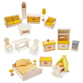 17-Piece Wooden Dollhouse Furniture Set