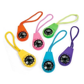 1 1/2" Neon Colored Plastic Compasses on a Nylon Cord - 6 Pc.