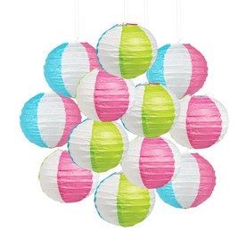 4 1/2" Mini Pool Party Beach Ball Hanging Paper Lanterns - 12 Pc.