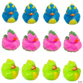 2" Prehistoric Dinosaur Pink, Blue & Green Rubber Ducks - 12 Pc.