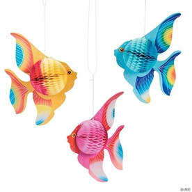 10" Tropical Fish Honeycomb Hanging Decorations - 6 Pc.