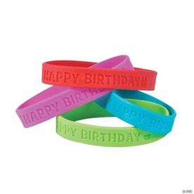 7 1/4" Happy Birthday Solid Color Rubber Bracelets - 24 Pc.