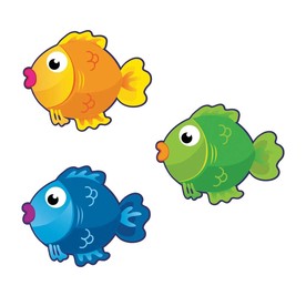 4" Assorted Bright Colors Fish Cardstock Bulletin Board Cutouts - 48 Pc.
