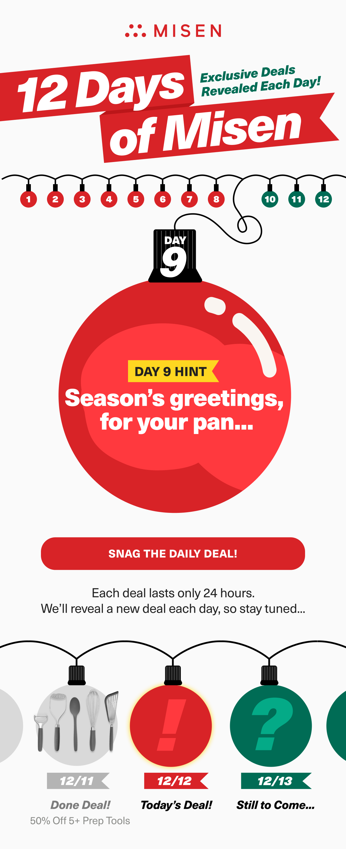 12 days of exclusive deals! Day 9. Reveal today's deal. Hint: Season's greetings for your pan