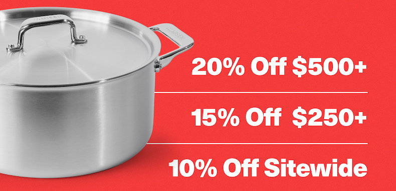 20% off $500+, 15% off $250+, 10% off sitewide