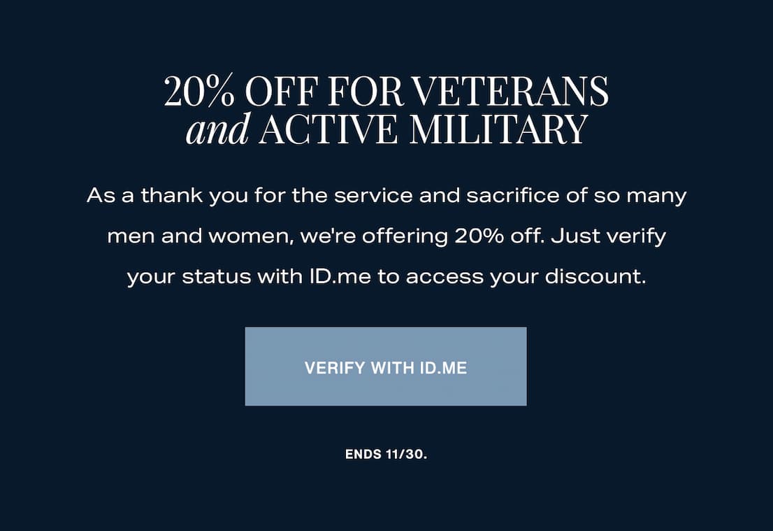 20% off for veterans and active military