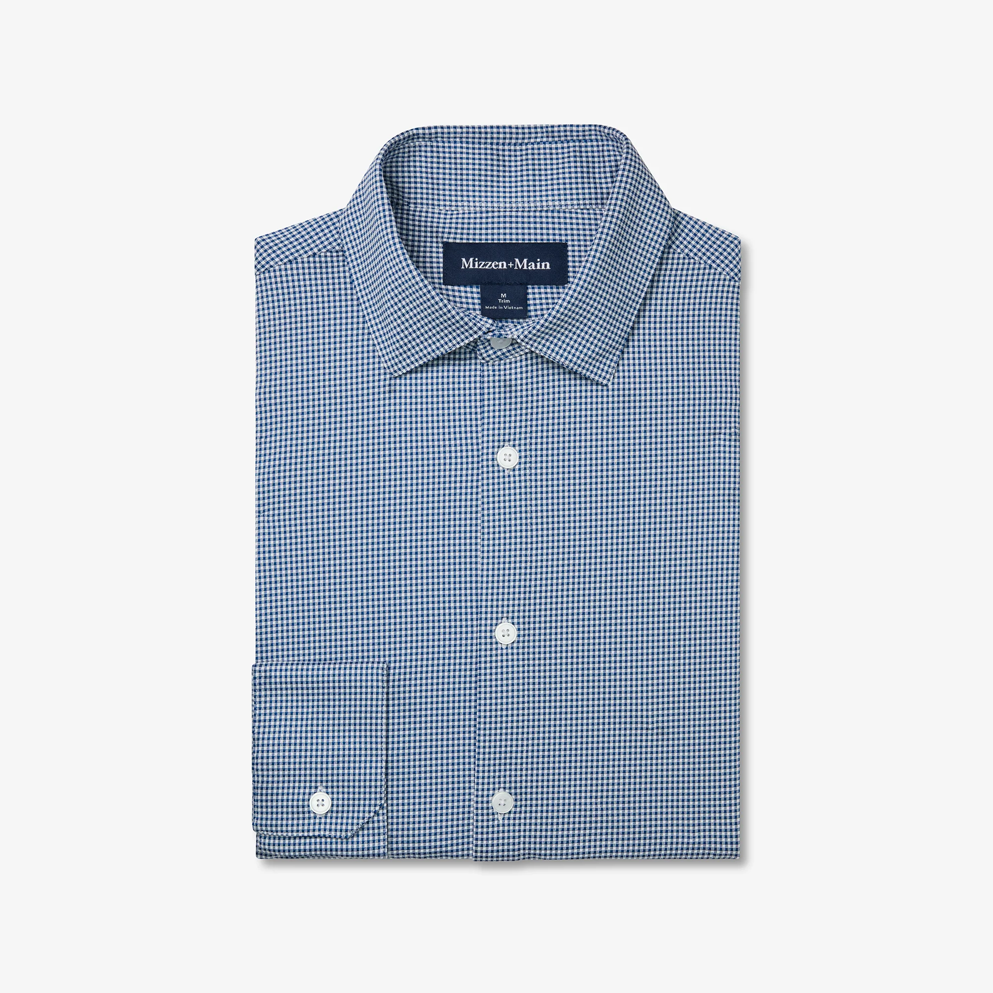 Image of Navy Peter Gingham Halyard Long Sleeve Dress Shirt