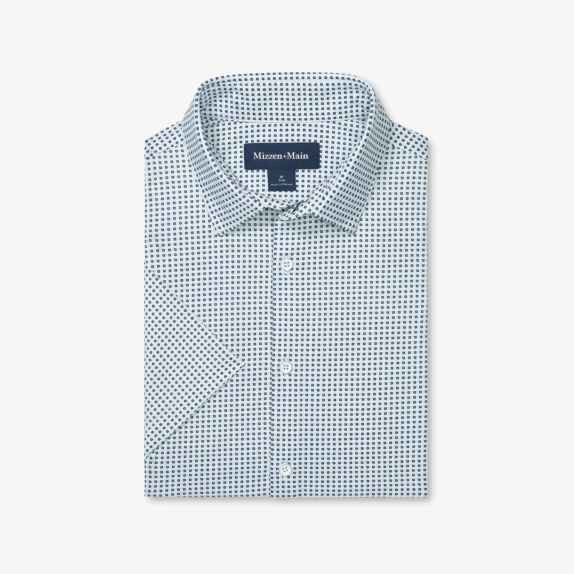 Image of Blue Geo Twill Print Short Sleeve Dress Shirt