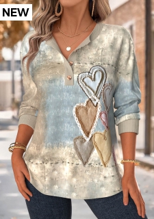 Multi Color Tummy Coverage Heart Print Long Sleeve Sweatshirt