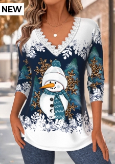 Christmas Navy Tummy Coverage Long Sleeve T Shirt