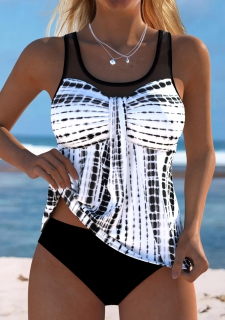 Tie Dye Print Black Tankini Top