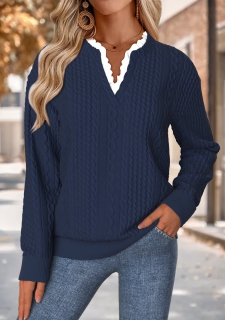 Navy Tummy Coverage Long Sleeve Split Neck Sweatshirt