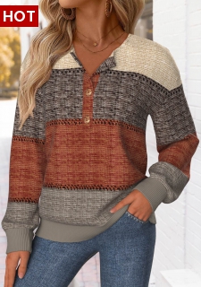 Multi Color Tummy Coverage Striped Long Sleeve Sweatshirt