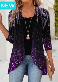 Purple Tummy Coverage Ombre Long Sleeve Lightweight Cardigan