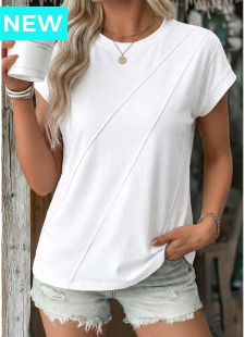 White Tuck Stitch Short Sleeve Round Neck T Shirt
