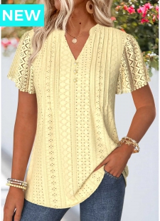 Light Yellow Curved Hem Short Sleeve T Shirt