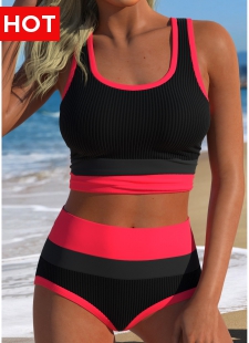 Black High Waisted Layered Bikini Set