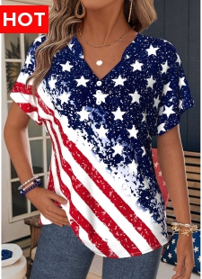 American Flag Red Tummy Coverage Short Sleeve T Shirt