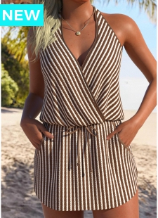Light Coffee Mid Waisted Circular Ring Tankini Set
