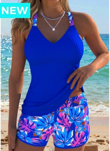 Royal Blue Mid Waisted Tummy Coverage Tankini Set