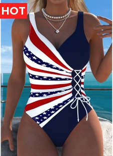 American Flag Navy Patchwork One Piece Swimwear