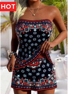 Black Mid Waisted Tribal Print Tankini Set