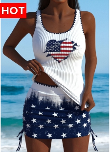 American Flag Mid Waisted Navy Tankini Set
