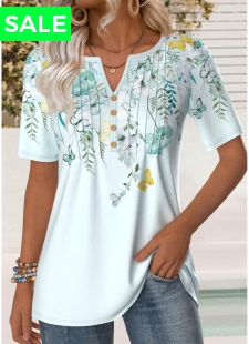 Mint Green Tuck Stitch Floral Print T Shirt